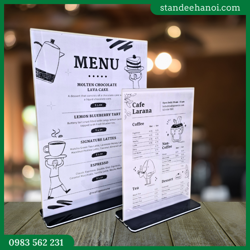 Menu mica để bàn A4, menu mica đế đen